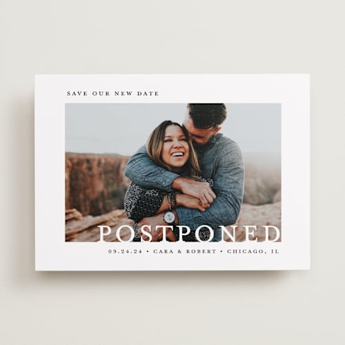 This is a cloud save the date with standard by Lindsay Megahed called minimal message printing on recycled smooth signature in standard