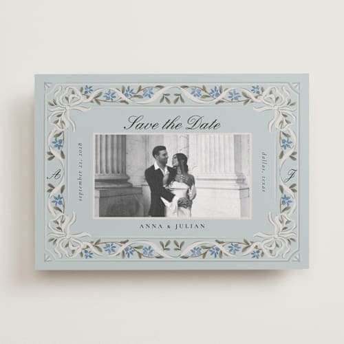 This is a sky save the date with standard by Ana de Sousa called romantic elegance printing on recycled smooth signature in standard