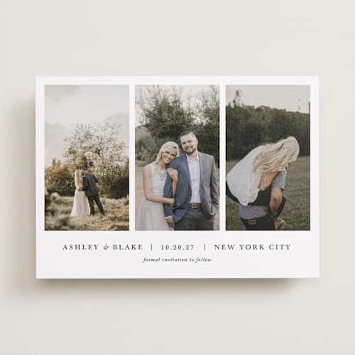 This is a slate save the date with standard by Jula Paper Co. called maybe im amazed printing on recycled smooth signature in standard
