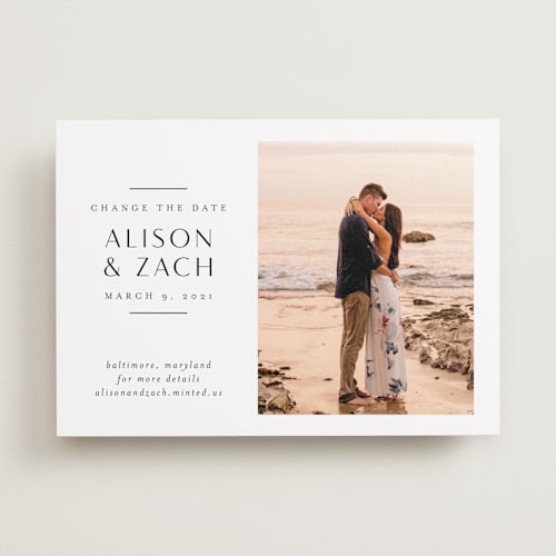 This is a sugar save the date with standard by Jessica Williams called elegant space printing on recycled smooth signature in standard