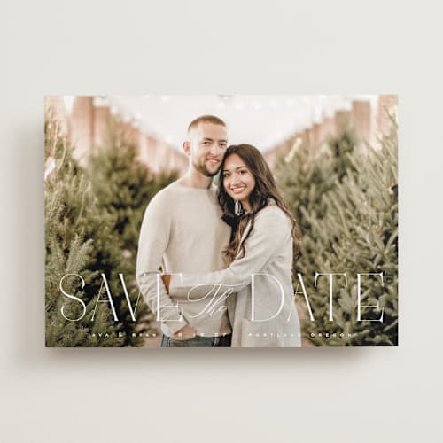 This is a quartz save the date with standard by Kristie Kern called aside printing on recycled smooth signature in standard