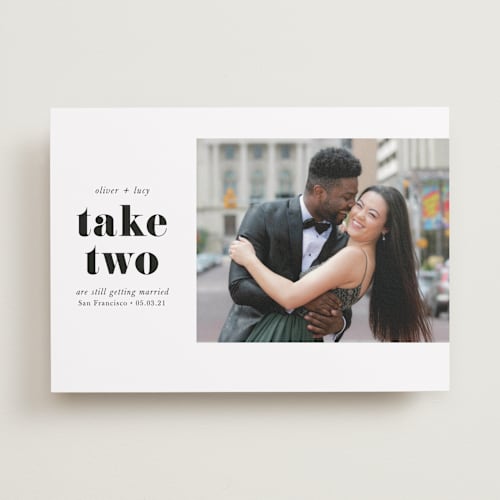 This is a monochrome save the date with standard by Hudson meet Rose called modern simplicity printing on recycled smooth signature in standard