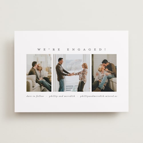 This is a charcoal save the date with standard by jomolo called simply stated printing on recycled smooth signature in standard