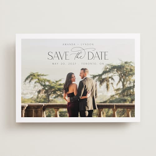 This is a cloud save the date with standard by Nicole Walsh called flourish printing on recycled smooth signature in standard