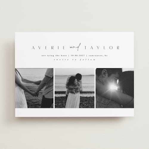 This is a tuxedo save the date with standard by Kate Ahn called from us printing on recycled smooth signature in standard