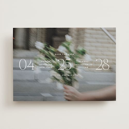 This is a chiffon save the date with standard by Heather Schertzer called updated printing on recycled smooth signature in standard