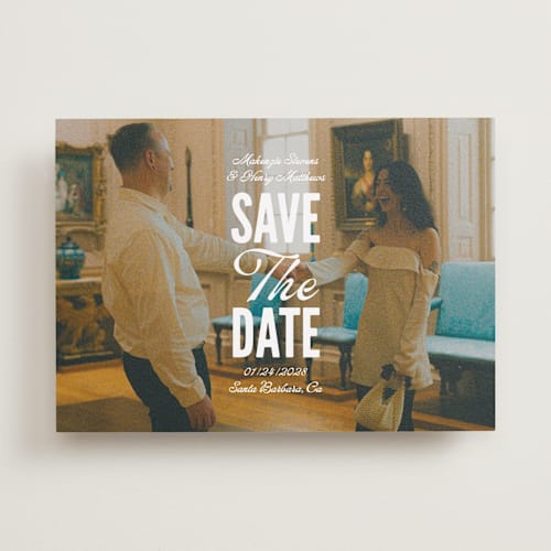 This is a lily save the date with standard by Owl and Toad called full page printing on recycled smooth signature in standard