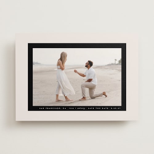 This is a buttercream save the date with standard by Lori Wemple called most minimal printing on recycled smooth signature in standard