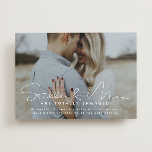 This is a cotton save the date with standard by Lori James called totally in love printing on recycled smooth signature in standard