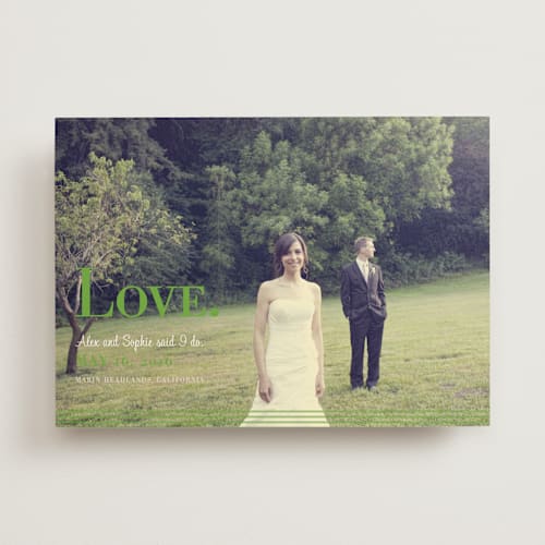 This is a grass wedding announcements with standard by Emily Ranneby called nostalgia printing on signature in standard