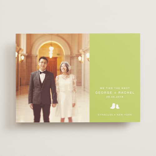 This is a lime wedding announcements with standard by Lori James called sweet and simple printing on signature in standard