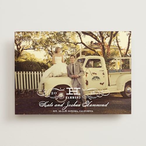 This is a cotton wedding announcements with standard by Oscar and Emma - Karly Depew called vintage printing on signature in standard