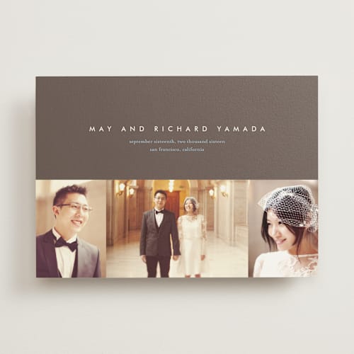 This is a warm taupe wedding announcements with standard by kelli hall called high style printing on signature in standard