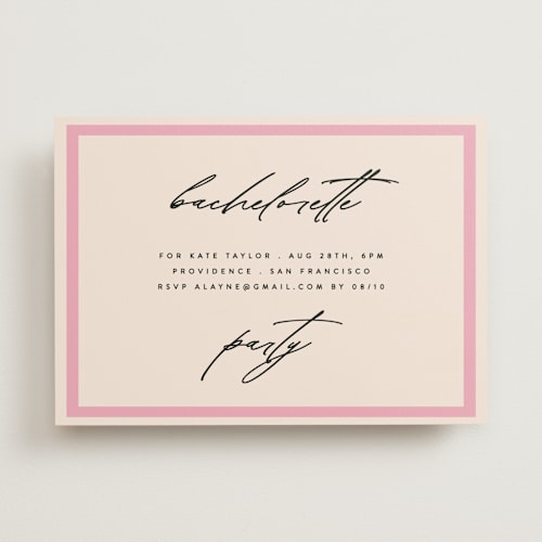 This is a champagne bachelorette party invitations with standard by Angela Thompson called chic party printing on signature in standard