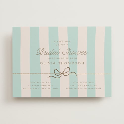 This is a aquamarine bridal shower invitations with foil pressed by Leia Matt called macaron box printing on signature in standard
