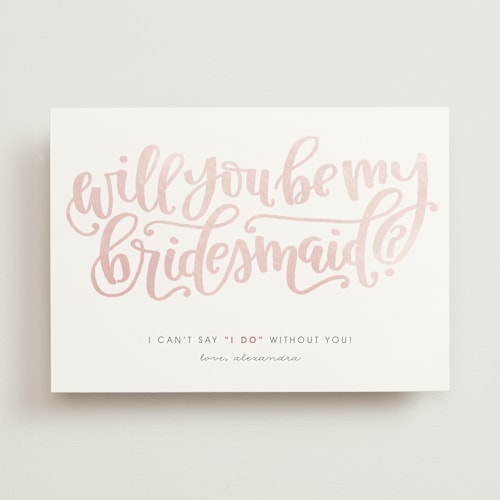 This is a blush will you be my bridesmaid cards with standard by Olivia Goree called will you...? printing on signature in standard