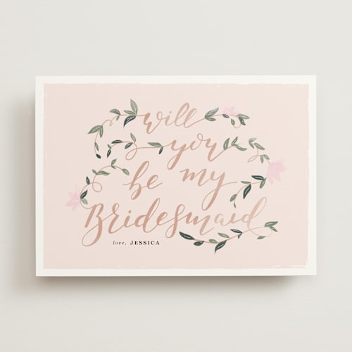This is a peonies will you be my bridesmaid cards with standard by Creo Study called vintage romance printing on signature in standard