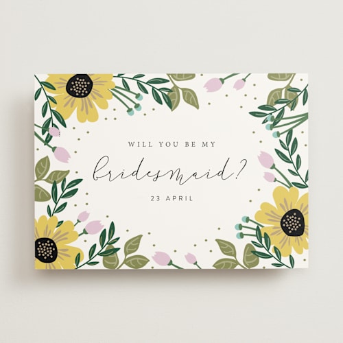 This is a sunshine will you be my bridesmaid cards with standard by Kampai Designs called bridal floral printing on signature in standard