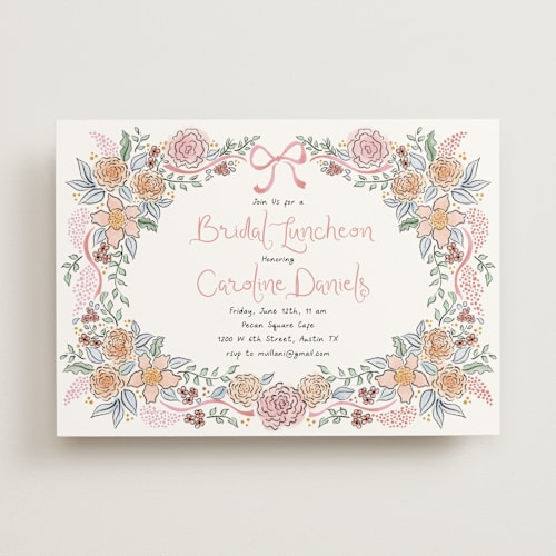 This is a blush bridal shower invitations with standard by Tamara Hilje called portofino printing on signature in standard