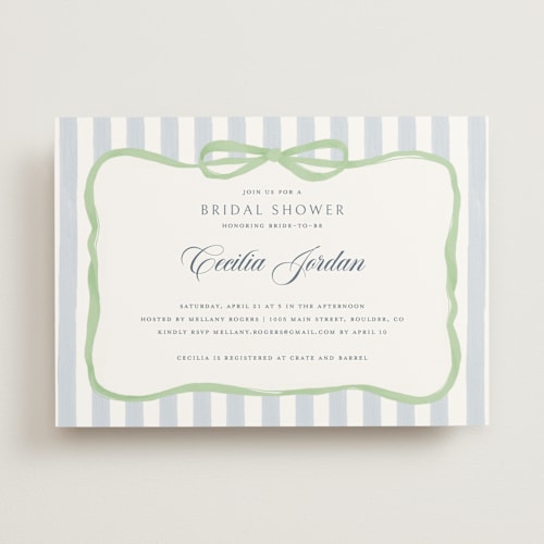 This is a mint bridal shower invitations with standard by Pati Cascino called celina printing on signature in standard