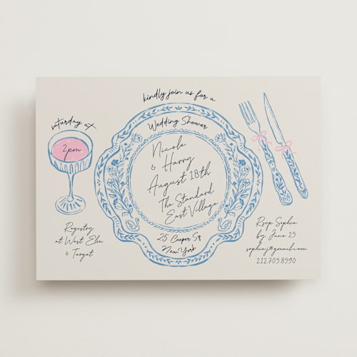 This is a porcelain bridal shower invitations with standard by Elly called wine & dine printing on signature in standard