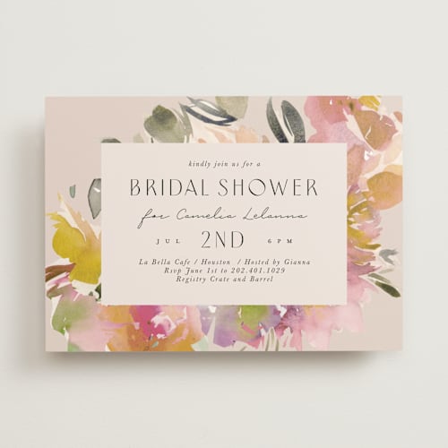 This is a blush bridal shower invitations with standard by Lori Wemple called bouquet printing on signature in standard