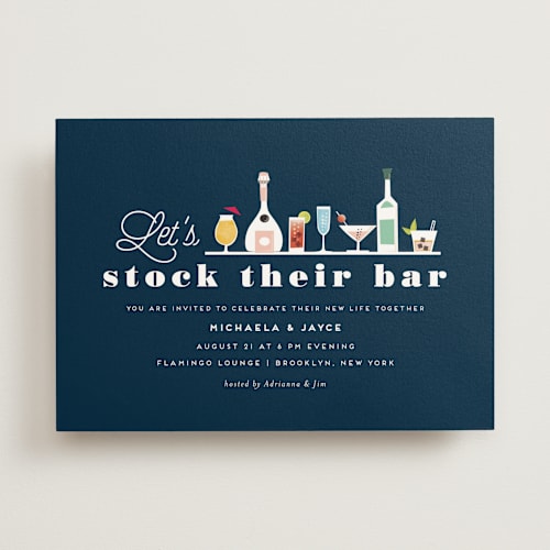 This is a indigo engagement party invitations with standard by chocomocacino called caipiroska printing on signature in standard