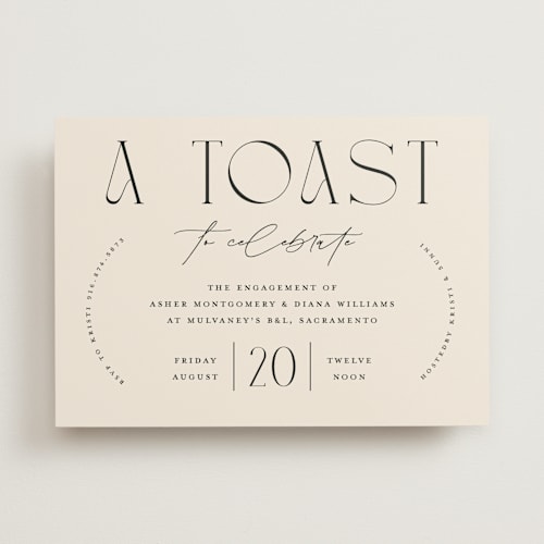 This is a dune engagement party invitations with standard by Christie Garcia called a toast printing on signature in standard