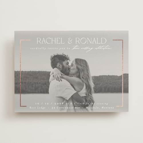 This is a snow foil stamped wedding invitations with foil pressed by AK Graphics called bellino printing on signature in standard