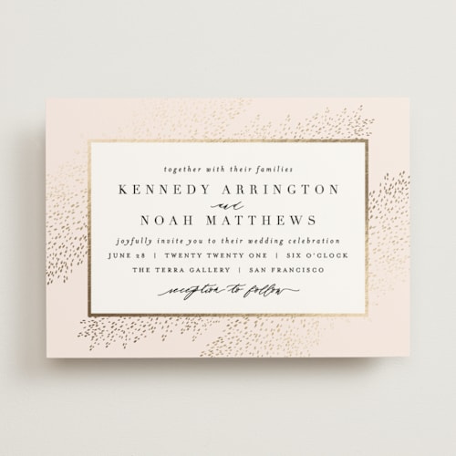 This is a blush foil stamped wedding invitations with foil pressed by Kristie Kern called solaris printing on signature in standard