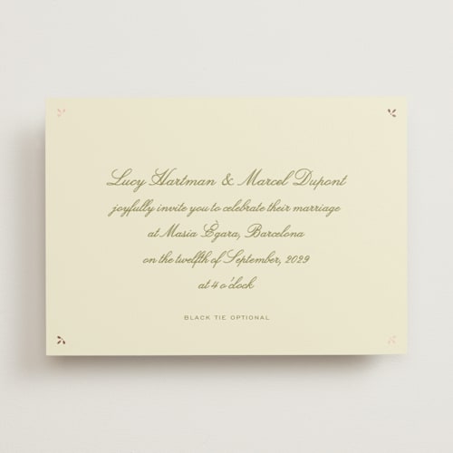 This is a grass foil stamped wedding invitations with foil pressed by Ani Somi called sweet fancy printing on signature in standard