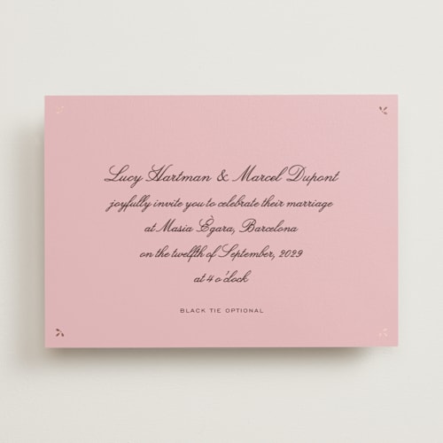 This is a primrose foil stamped wedding invitations with foil pressed by Ani Somi called sweet fancy printing on signature in standard