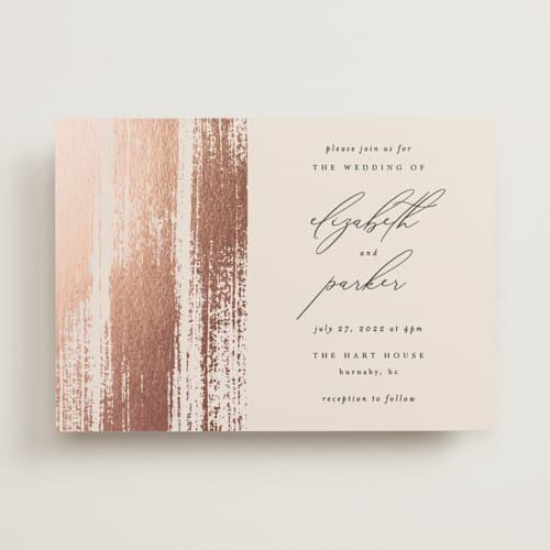 This is a rose foil stamped wedding invitations with foil pressed by Kelly Schmidt called brushed accent printing on signature in standard