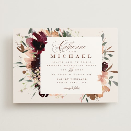 This is a eggshell foil stamped wedding invitations with foil pressed by Leah Bisch called harvest printing on signature in standard