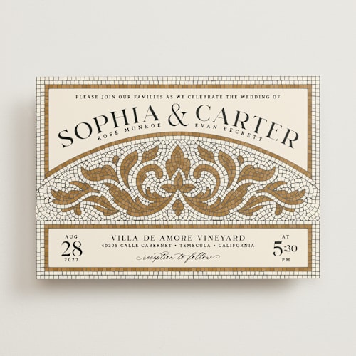This is a sand wedding invitations with standard by GeekInk Design called floral mosaic printing on signature in standard