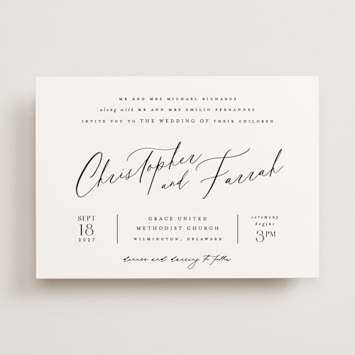 This is a pearl wedding invitations with standard by Hooray Creative called beautifully scripted printing on signature in standard