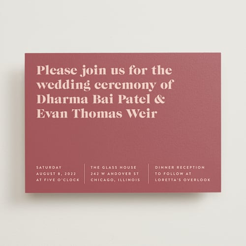 This is a rust wedding invitations with standard by Melissa Egan of Pistols called headline printing on signature in standard