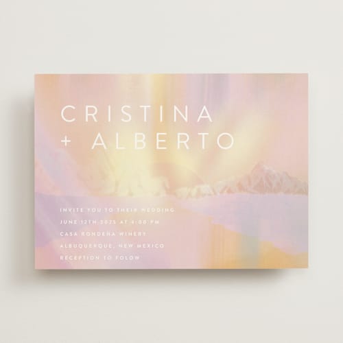 This is a dawn wedding invitations with standard by Tamara Hilje called amanecer printing on signature in standard