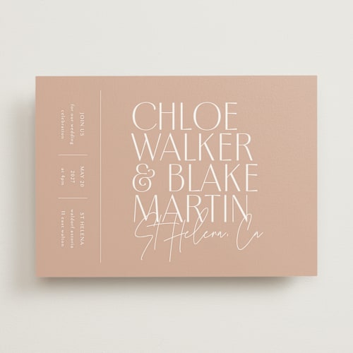 This is a terracotta wedding invitations with standard by Kelly Schmidt called overlap printing on signature in standard