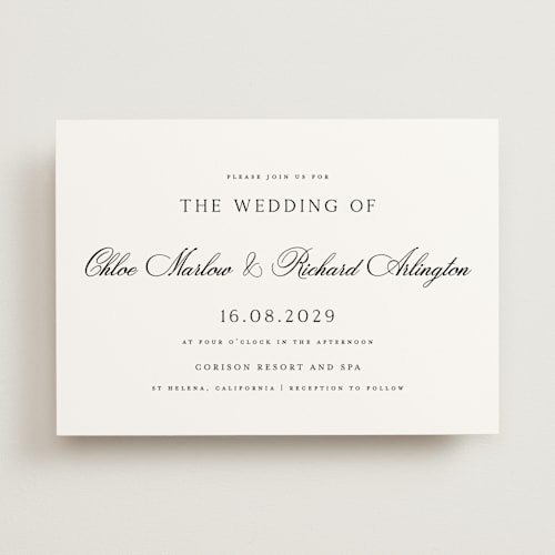 This is a silk wedding invitations with standard by Kelly Schmidt called landscape script printing on signature in standard