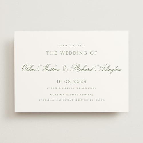 This is a clover wedding invitations with standard by Kelly Schmidt called landscape script printing on signature in standard