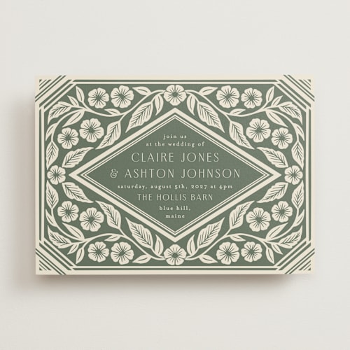 This is a eucalyptus wedding invitations with standard by Katharine Watson called floral diamond printing on signature in standard