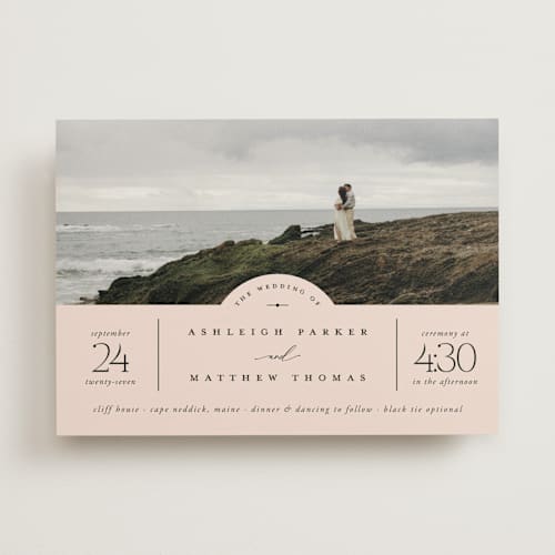This is a blush wedding invitations with standard by Heather Schertzer called panoramic printing on signature in standard