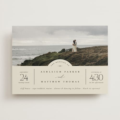 This is a champagne wedding invitations with standard by Heather Schertzer called panoramic printing on signature in standard