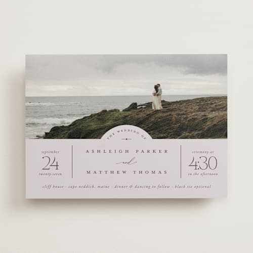 This is a lavender wedding invitations with standard by Heather Schertzer called panoramic printing on signature in standard