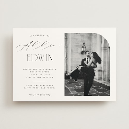 This is a pearl wedding invitations with standard by Christie Garcia called everly printing on signature in standard