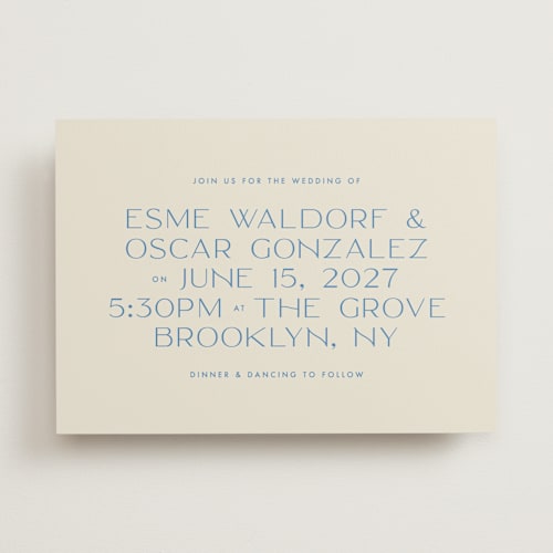 This is a cerulean wedding invitations with standard by Ellen Schlegelmilch called brooklyn printing on signature in standard
