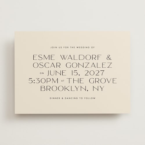 This is a cream wedding invitations with standard by Ellen Schlegelmilch called brooklyn printing on signature in standard
