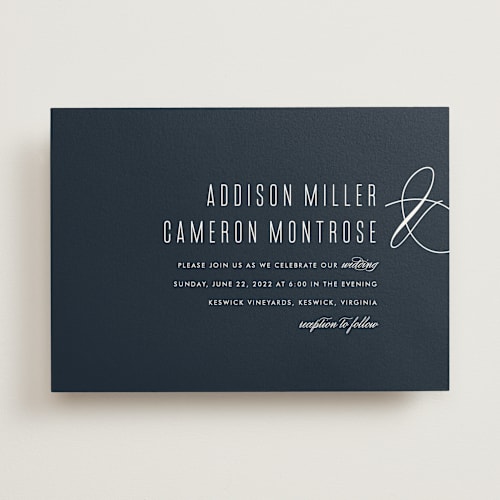 This is a midnight wedding invitations with standard by Jen Banks called swoop printing on signature in standard