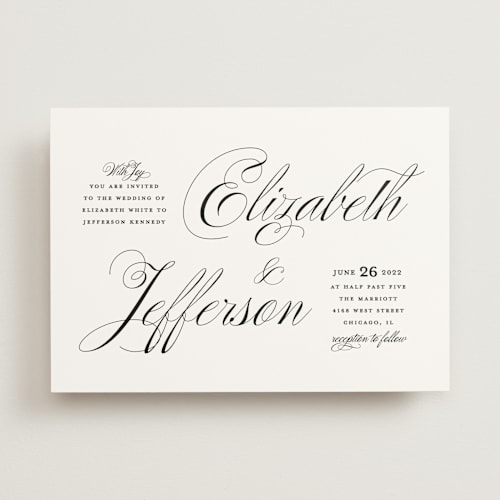 This is a black tie wedding invitations with standard by Laura Hamm called gracefully printing on signature in standard